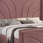 Letto King Size Orientale da 90" Salonia Letto in Velluto Rosa - Acme Furniture: Piattaforma Imbottita Capitonnè, Finitura Lucida, Struttura in Metallo