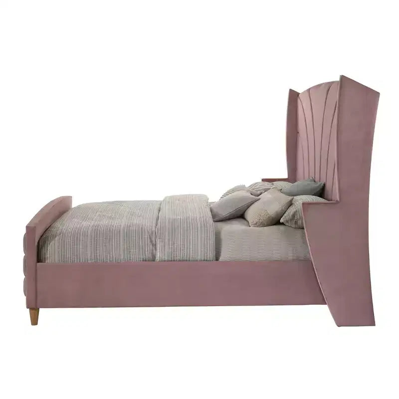 Letto King Size Orientale da 90" Salonia Letto in Velluto Rosa - Acme Furniture: Piattaforma Imbottita Capitonnè, Finitura Lucida, Struttura in Metallo