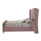 Letto King Size Orientale da 90" Salonia Letto in Velluto Rosa - Acme Furniture: Piattaforma Imbottita Capitonnè, Finitura Lucida, Struttura in Metallo