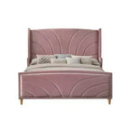Letto King Size Orientale da 90" Salonia Letto in Velluto Rosa - Acme Furniture: Piattaforma Imbottita Capitonnè, Finitura Lucida, Struttura in Metallo