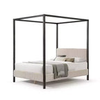 HOMES: Inside + Out Queen Barrette Canopy Platform Bed with Corduroy Upholstered Bed Light Brown