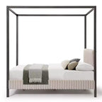 HOMES: Letti a baldacchino e a piattaforma "Inside + Out Queen Barrette" con testiera imbottita in velluto a coste, colore marrone chiaro