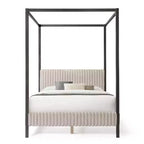 HOMES: Letti a baldacchino e a piattaforma "Inside + Out Queen Barrette" con testiera imbottita in velluto a coste, colore marrone chiaro