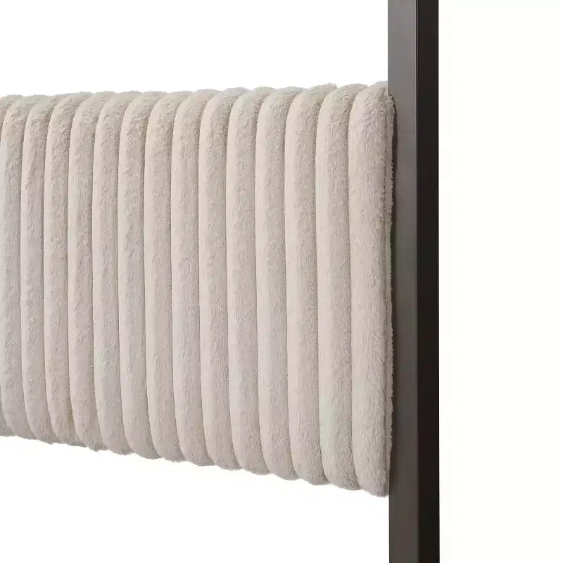 HOMES: Letti a baldacchino e a piattaforma "Inside + Out Queen Barrette" con testiera imbottita in velluto a coste, colore marrone chiaro