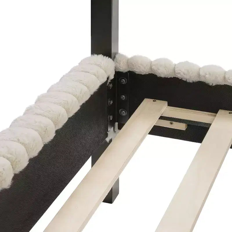 HOMES: Letti a baldacchino e a piattaforma "Inside + Out Queen Barrette" con testiera imbottita in velluto a coste, colore marrone chiaro