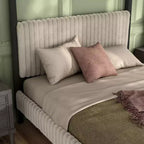 HOMES: Letti a baldacchino e a piattaforma "Inside + Out Queen Barrette" con testiera imbottita in velluto a coste, colore marrone chiaro