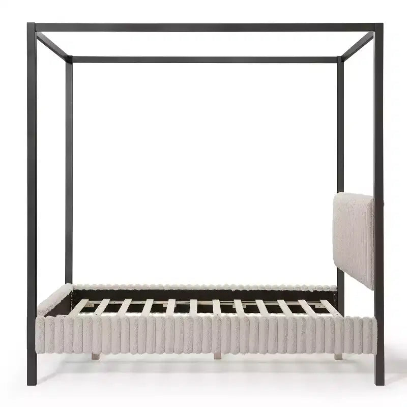 HOMES: Letti a baldacchino e a piattaforma "Inside + Out Queen Barrette" con testiera imbottita in velluto a coste, colore marrone chiaro
