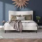 24/7 Shop At Home Queen Heartwild Modern Boucle Upholstered Wingback Platform Bed White
