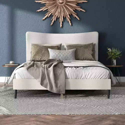 24/7 Shop At Home Queen Heartwild Modern Boucle Upholstered Wingback Platform Bed White