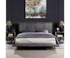 91" Queen Bed Metis Bed Gray Top Grain Leather - Acme Furniture: Modern Industrial Style, Metal Legs, Plush Upholstery