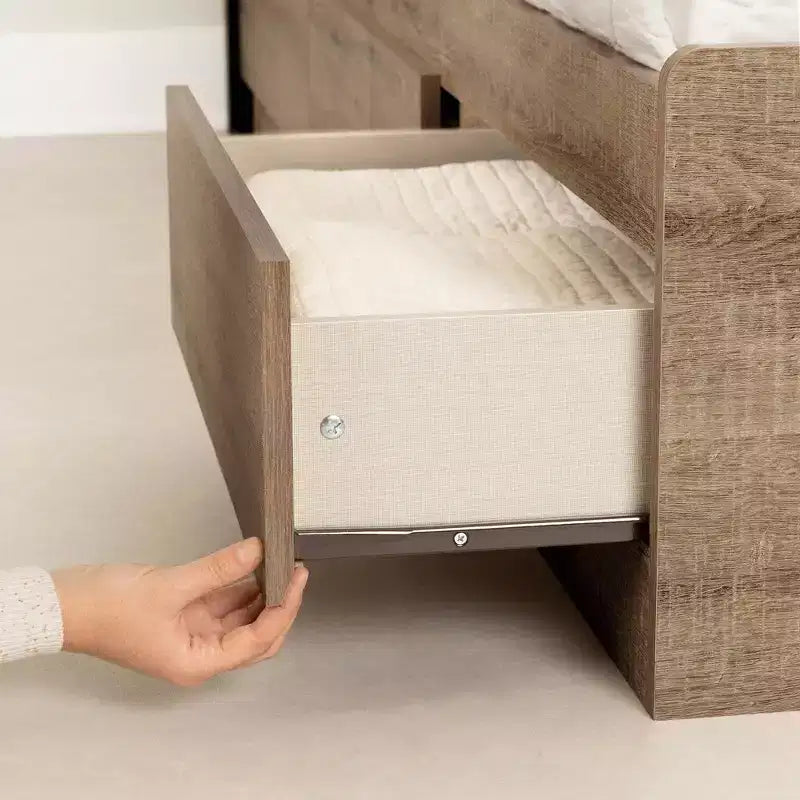 South Shore Twin Bed Brown/Weathered Oak: Laminated Particle Board Frame, Storage Drawer, 250lb Capacity