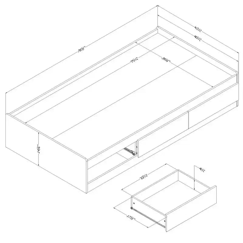 South Shore Twin Bed Brown/Weathered Oak: Laminated Particle Board Frame, Storage Drawer, 250lb Capacity