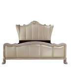 Acme Furniture 95" California King Dresden Ecopelle & Bianco osso: PU color champagne, piedi a zampa, testiera capitonné