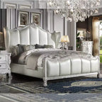 Acme Furniture 95" California King Dresden Ecopelle & Bianco osso: PU color champagne, piedi a zampa, testiera capitonné