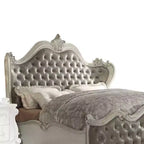 95" Queen Bed Versailles Bed Vintage Gray Synthetic Leather & Bone White Finish - Acme Furniture