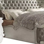 95" Queen Bed Versailles Bed Vintage Gray Synthetic Leather & Bone White Finish - Acme Furniture