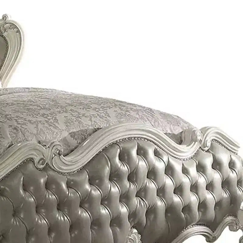 95" Queen Bed Versailles Bed Vintage Gray Synthetic Leather & Bone White Finish - Acme Furniture
