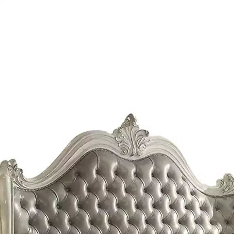 95" Queen Bed Versailles Bed Vintage Gray Synthetic Leather & Bone White Finish - Acme Furniture