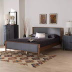 Baxton Studio King Powers Fabric and Wood Platform Bed: Mid-Century Design, Foam Padded, No Box Spring Required