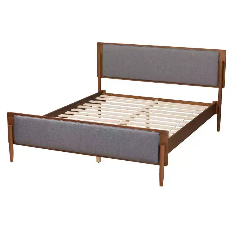 Baxton Studio King Powers Fabric and Wood Platform Bed: Mid-Century Design, Foam Padded, No Box Spring Required