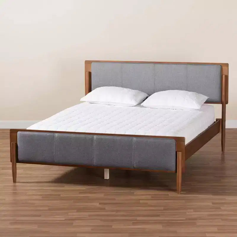 Baxton Studio King Powers Fabric and Wood Platform Bed: Mid-Century Design, Foam Padded, No Box Spring Required
