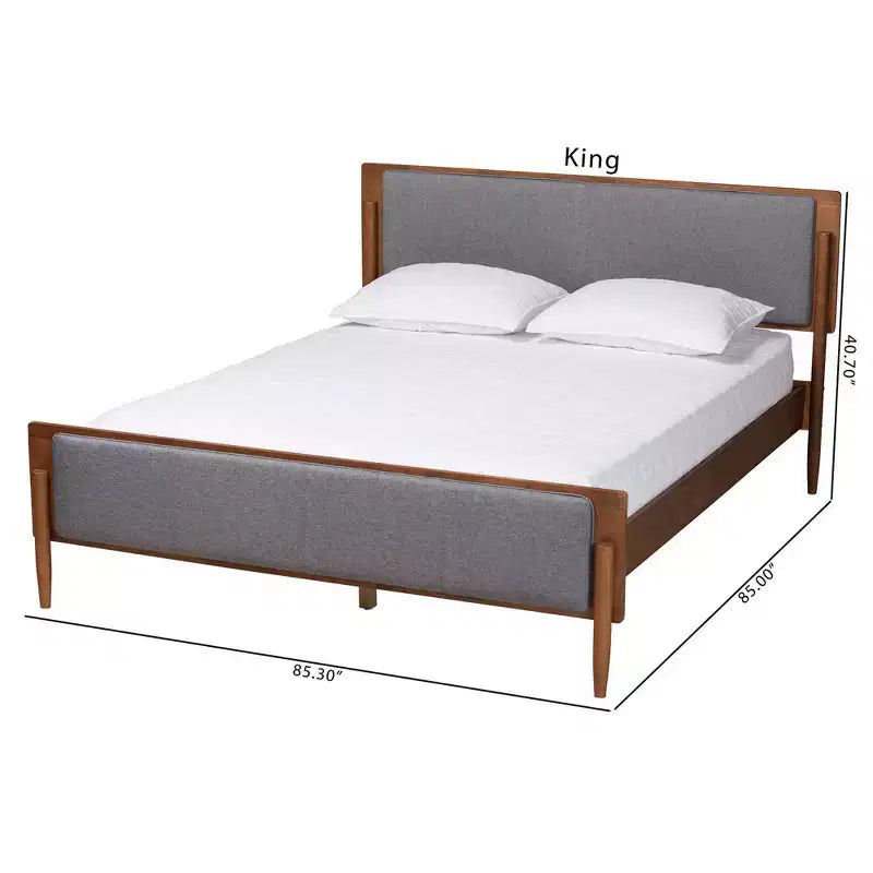 Baxton Studio King Powers Fabric and Wood Platform Bed: Mid-Century Design, Foam Padded, No Box Spring Required