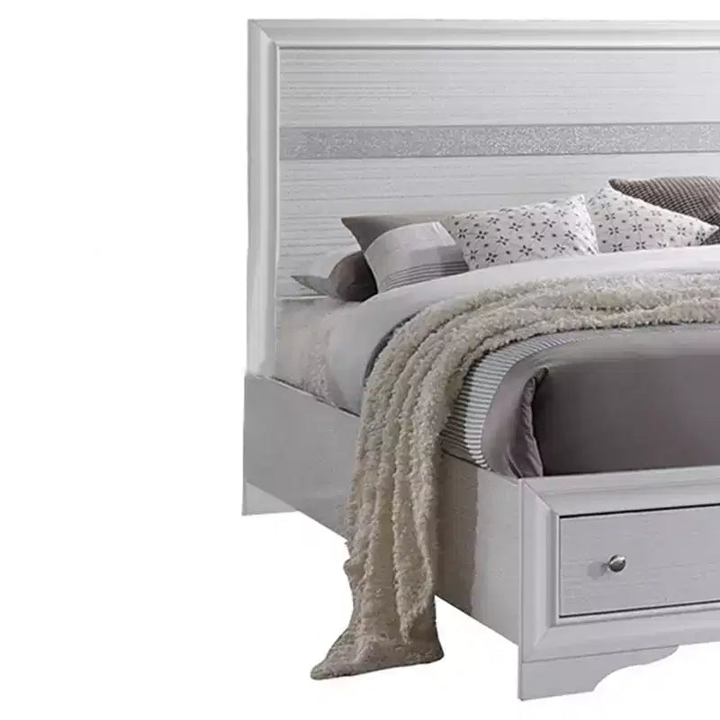 84" Queen Bed Naima Bed White - Acme Furniture: Contemporary Glossy Platform with Built-In Storage