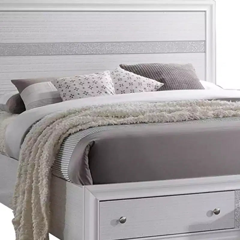84" Queen Bed Naima Bed White - Acme Furniture: Contemporary Glossy Platform with Built-In Storage