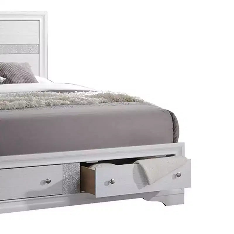 84" Queen Bed Naima Bed White - Acme Furniture: Contemporary Glossy Platform with Built-In Storage