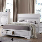 84" Queen Bed Naima Bed White - Acme Furniture: Contemporary Glossy Platform with Built-In Storage