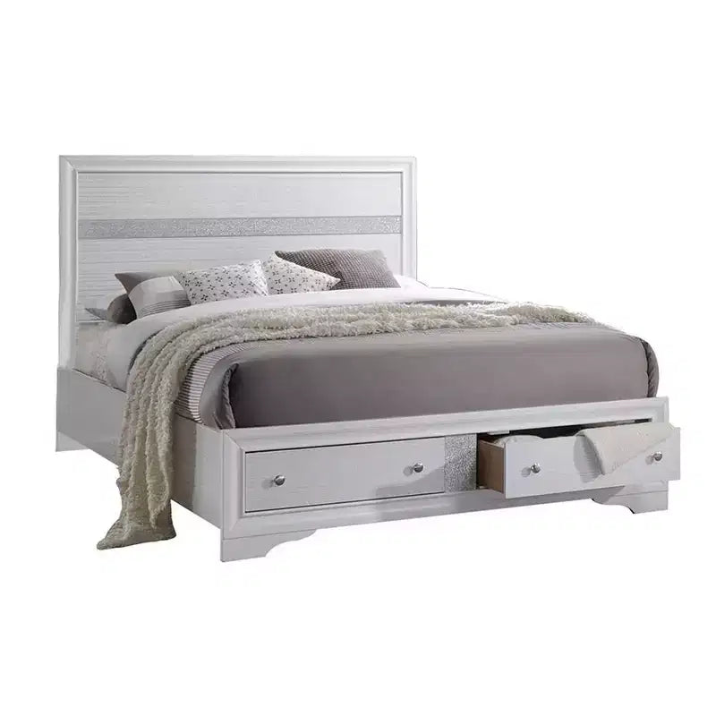 84" Queen Bed Naima Bed White - Acme Furniture: Contemporary Glossy Platform with Built-In Storage