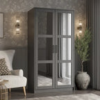 Palace Imports 100% Solid Wood 2-Door Urban Wardrobe Armoire with Solid and Mirrored Doors