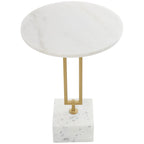 Tavolino d'appoggio/laterale Geometrico in marmo con base rettangolare in metallo dorato - Bianco - Roche River Decor