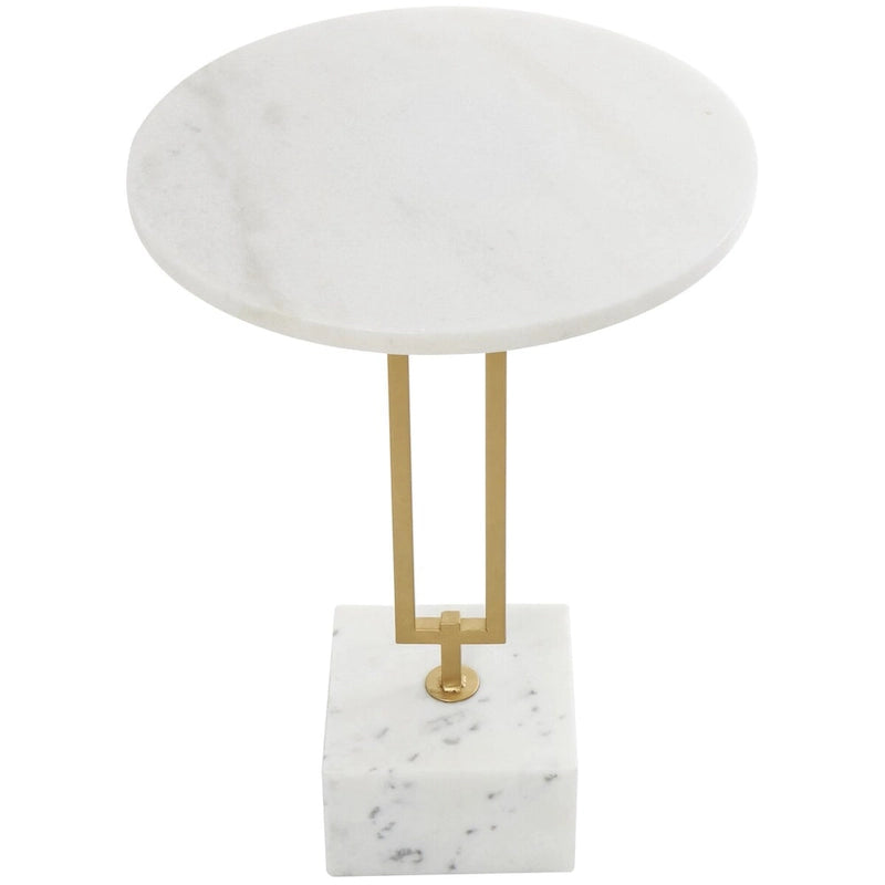 Tavolino d'appoggio/laterale Geometrico in marmo con base rettangolare in metallo dorato - Bianco - Roche River Decor