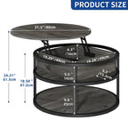 Moasis Farmhouse Lift Top Round Coffee Table with Hidden Storage and Shelf