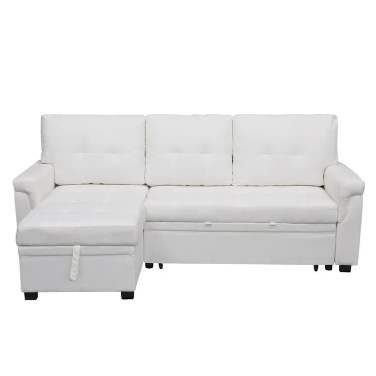 Divano componibile convertibile reversibile con letto estraibile, chaise longue con contenitore nascosto e gambe durevoli