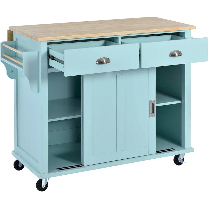 Carrello da cucina con piano d'appoggio ribaltabile in legno di gomma, porta scorrevole a scomparsa con altezza regolabile, isola da cucina su 4 ruote