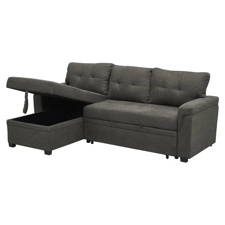 Divano componibile convertibile reversibile con letto estraibile, chaise longue con contenitore nascosto e gambe durevoli