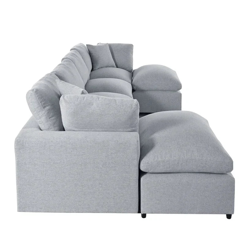 Divano componibile moderno a U, 2 grandi chaise longue con pouf rimovibili