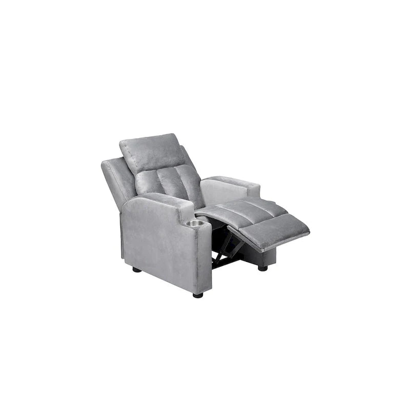 Deluxe Kids Recliner Chair with Footrest Headrest and 2 Cup Holders Microfiber Kids Recliner for Age 3+ Years