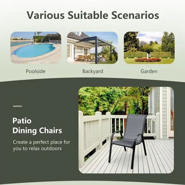 4 Pieces Stackable Patio Dining Chairs Set with Armrest - 29 x 21.5 x 35.5 (L x W x H)