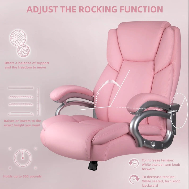 Sedia da Ufficio Direzionale Bossin Extra Large, 500 libbre, Ergonomica con Supporto Lombare Regolabile, Schienale Alto in Pelle PU, per Computer
