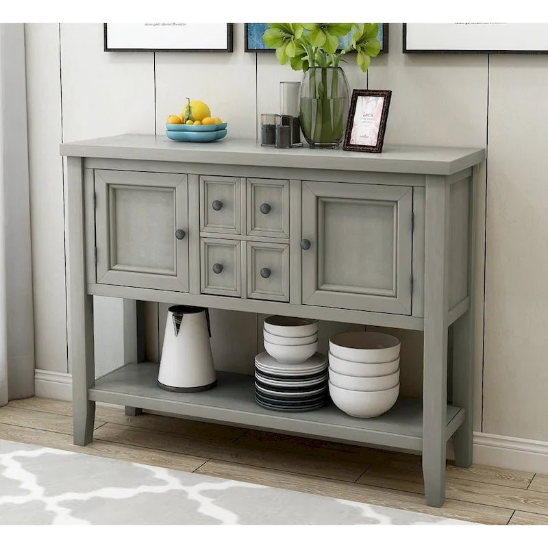 Credenza/Mobile Buffet in Stile Retrò, Tavolino Consolle in Legno con Ripiano Inferiore, Facile da Montare, per Soggiorno, Cucina, Ingresso