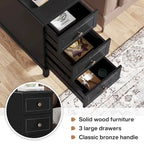 Fully Assembled Narrow End Table, Solid Wood Side Table with 3 Drawers, Vintage Nightstand Slim Bedside Table for Small Spaces