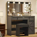Roomfitters Toilette da Trucco Rustica con Luci, Scrivania con Specchio Illuminato e Anta a Scorrimento, Tavolo da Trucco con 2 Cassetti