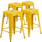 Set di 4 Sgabelli in Metallo Senza Schienale da 61 cm per Interni/Esterni, con Seduta Quadrata