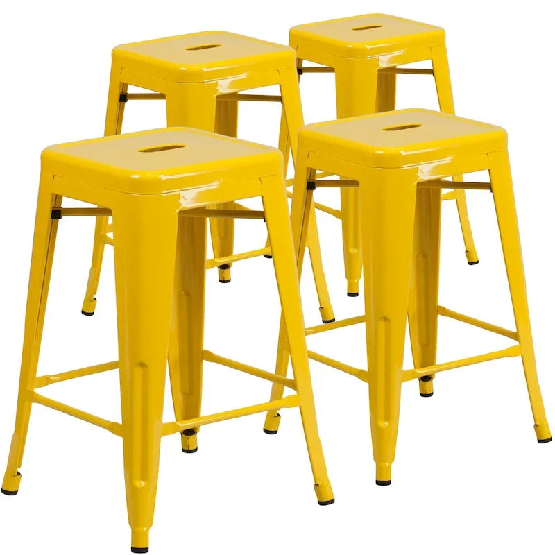 Set di 4 Sgabelli in Metallo Senza Schienale da 61 cm per Interni/Esterni, con Seduta Quadrata