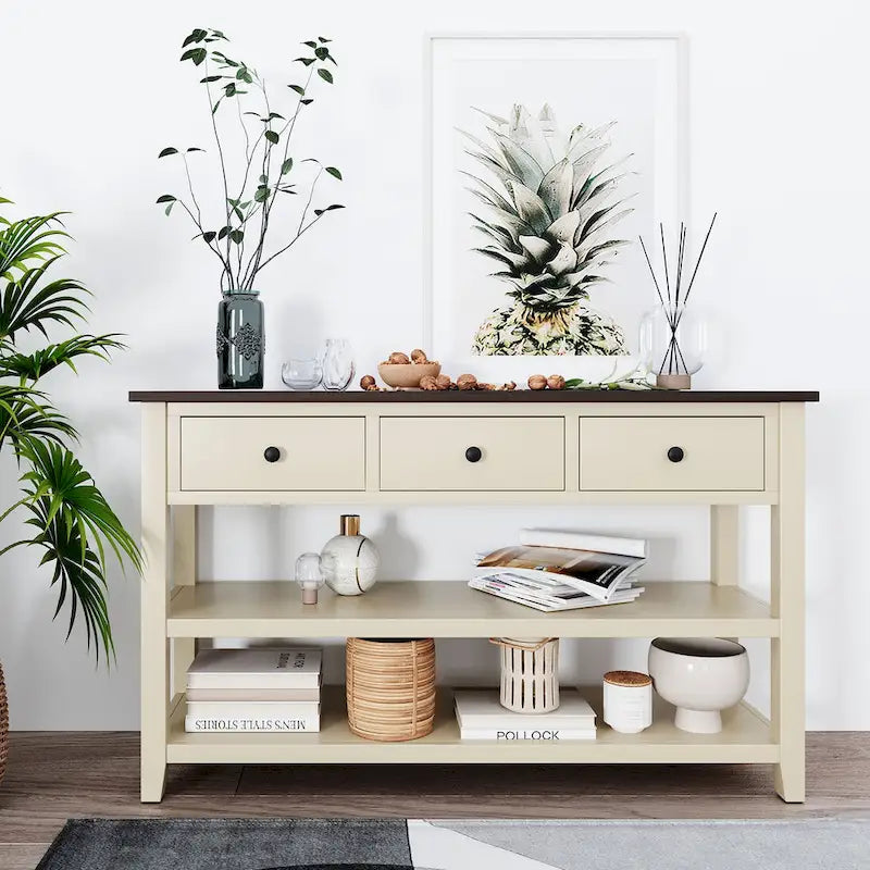 Console con Design Retrò e Due Ripiani Aperti