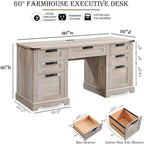 Scrivania direzionale da 60 pollici in stile rustico, scrivania per ufficio domestico in legno, scrivania per computer
