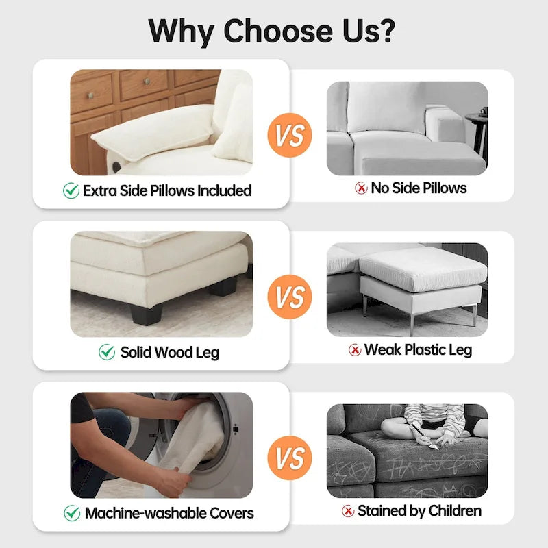 Modular Sectional Sofa, Comfy Cloud Couch Sectional Sofa with Ottoman, Deep Seat Sofa Sleeper for Living Room